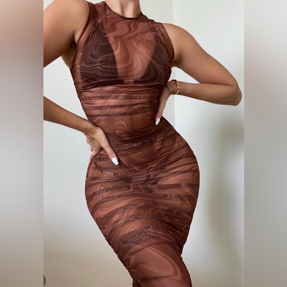 Brown Swirl Pattern Swim Coverup
